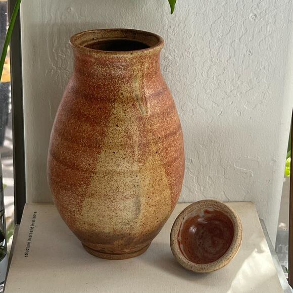 Studio Art Pottery Pot Canister With Lid Large Stoneware Speckled 11" - Picture 2 of 8